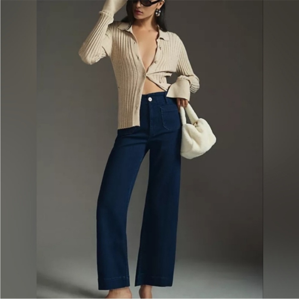 Anthropologie Pilcro The Skipper Jean High Rise Crop Wide Leg Sz 32 Tall NEW